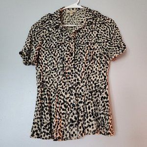 Authentic Burberry Brit Gold Black Leopard Top Shirt Peplum Blouse